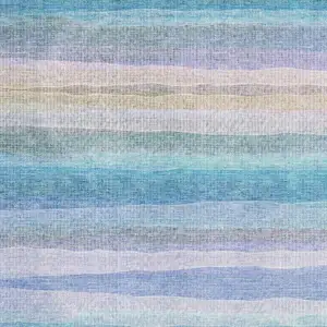 Photo of Aqua And Lavender Striped Washable Area Rug With UV Protection