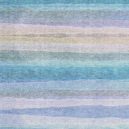 Aqua And Lavender Striped Washable Area Rug With UV Protection Photo 3