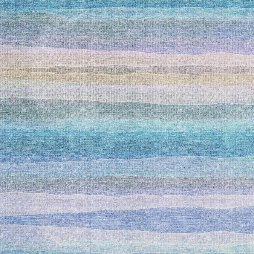 Aqua And Lavender Striped Washable Area Rug With UV Protection Photo 3