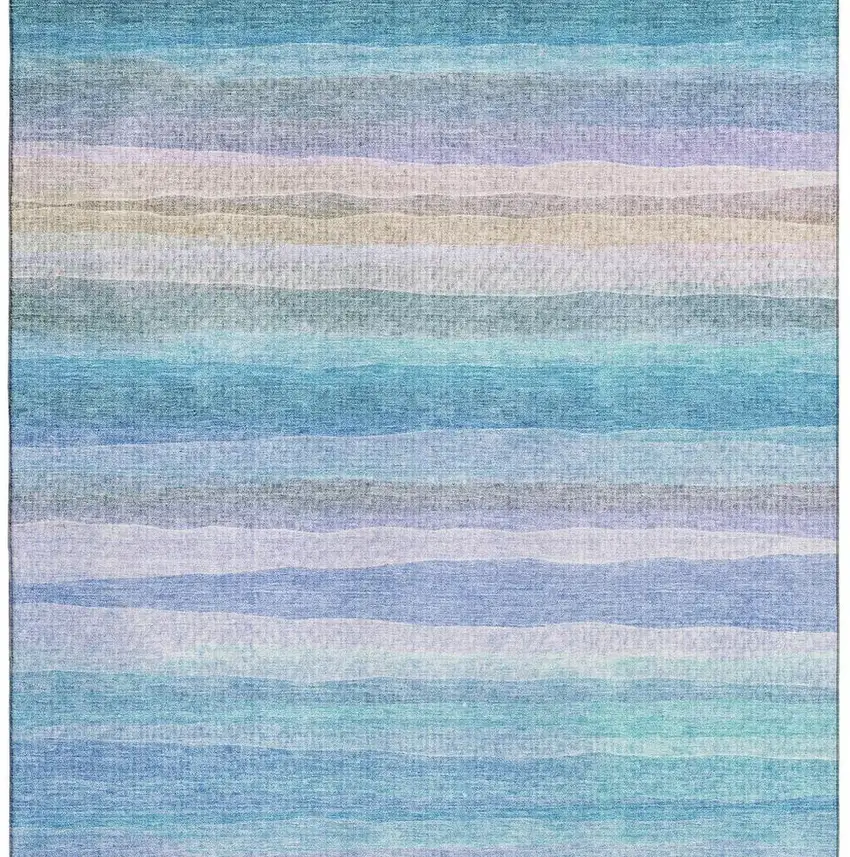 Aqua And Lavender Striped Washable Area Rug With UV Protection Photo 4