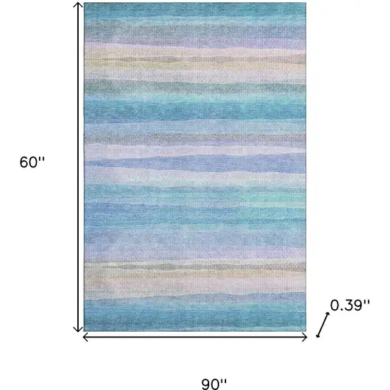 Aqua And Lavender Striped Washable Area Rug With UV Protection Photo 9