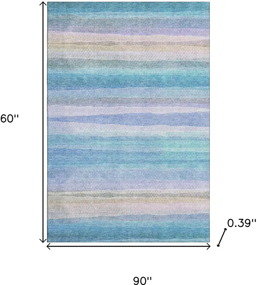 Aqua And Lavender Striped Washable Area Rug With UV Protection Photo 9