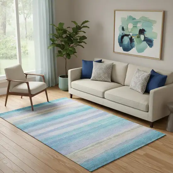 Aqua And Lavender Striped Washable Area Rug With UV Protection Photo 2