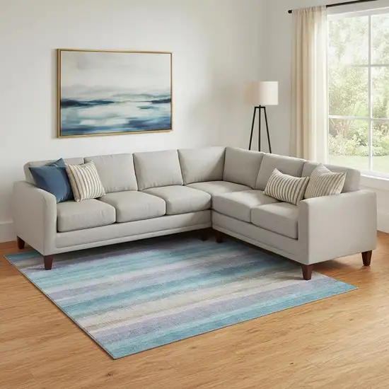 Aqua And Lavender Striped Washable Area Rug With UV Protection Photo 2