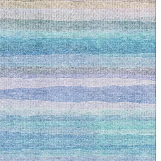 Aqua And Lavender Striped Washable Area Rug With UV Protection Photo 3
