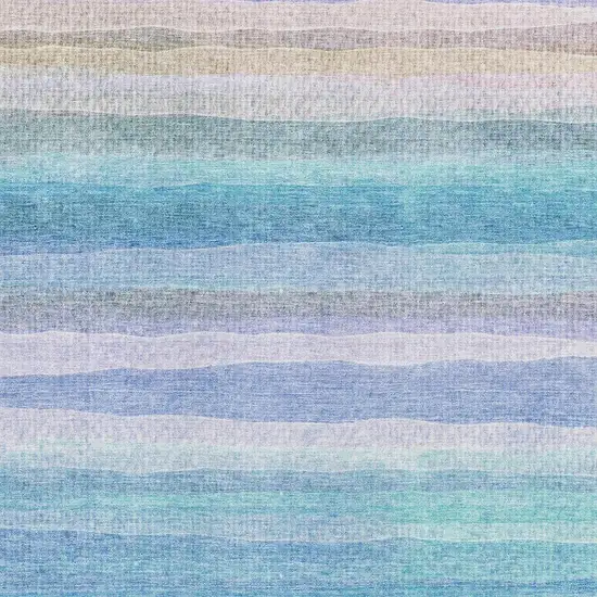 Aqua And Lavender Striped Washable Area Rug With UV Protection Photo 3