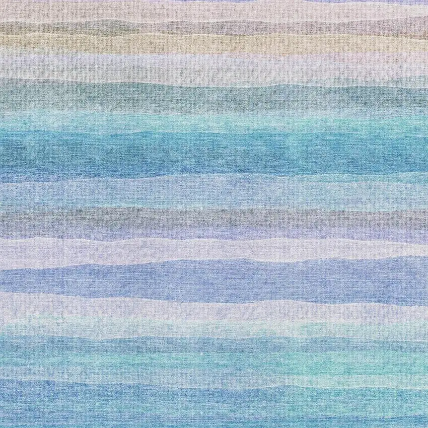 Aqua And Lavender Striped Washable Area Rug With UV Protection Photo 3