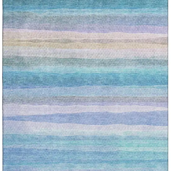 Aqua And Lavender Striped Washable Area Rug With UV Protection Photo 4