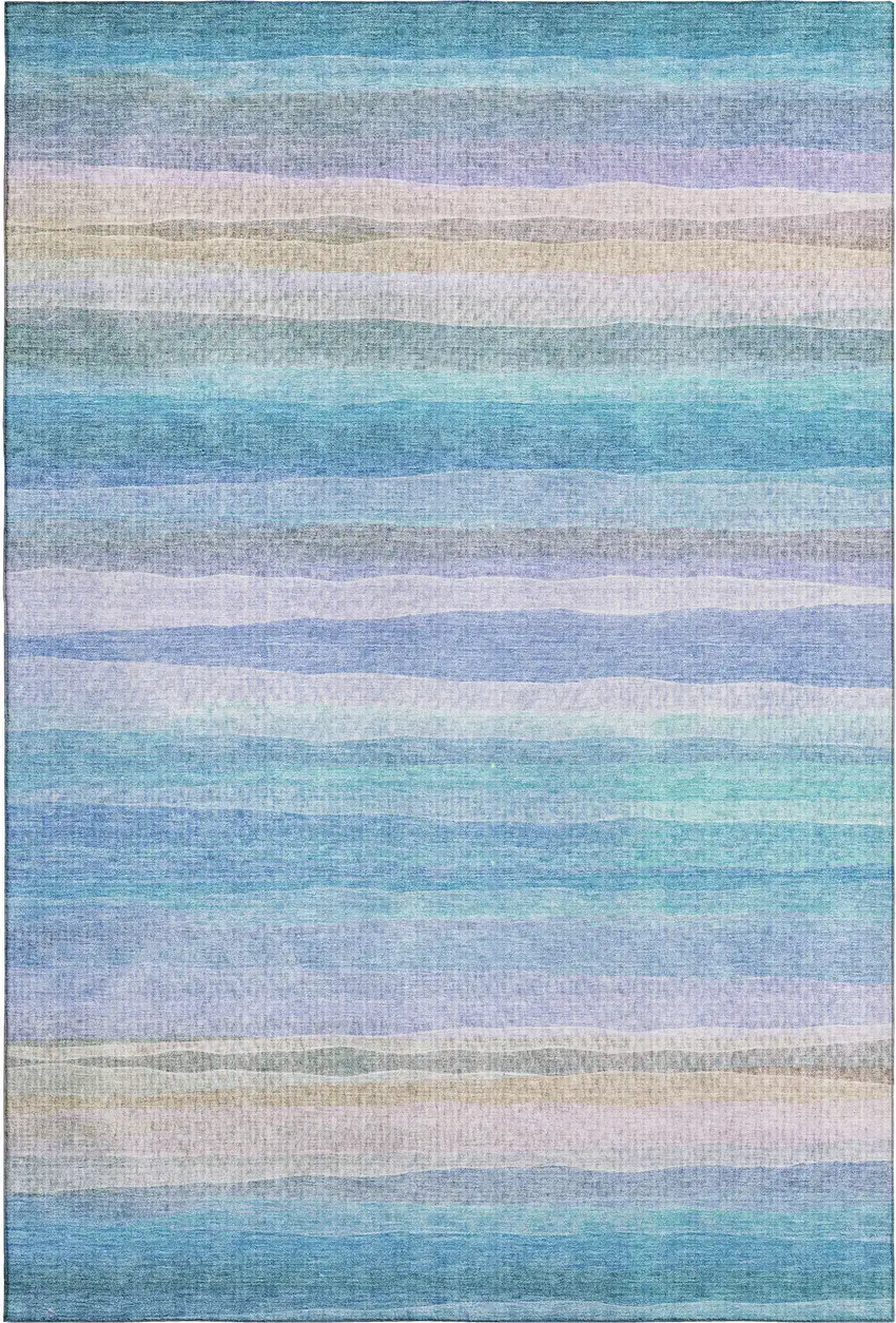 Aqua And Lavender Striped Washable Area Rug With UV Protection Photo 1