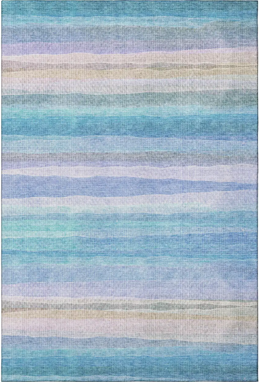 Aqua And Lavender Striped Washable Area Rug With UV Protection Photo 4
