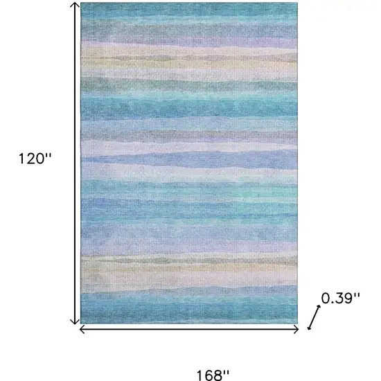 Aqua And Lavender Striped Washable Area Rug With UV Protection Photo 9