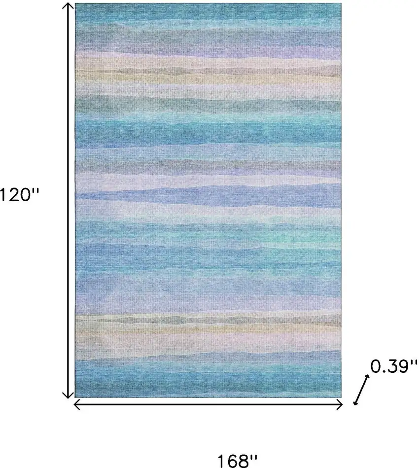 Aqua And Lavender Striped Washable Area Rug With UV Protection Photo 9