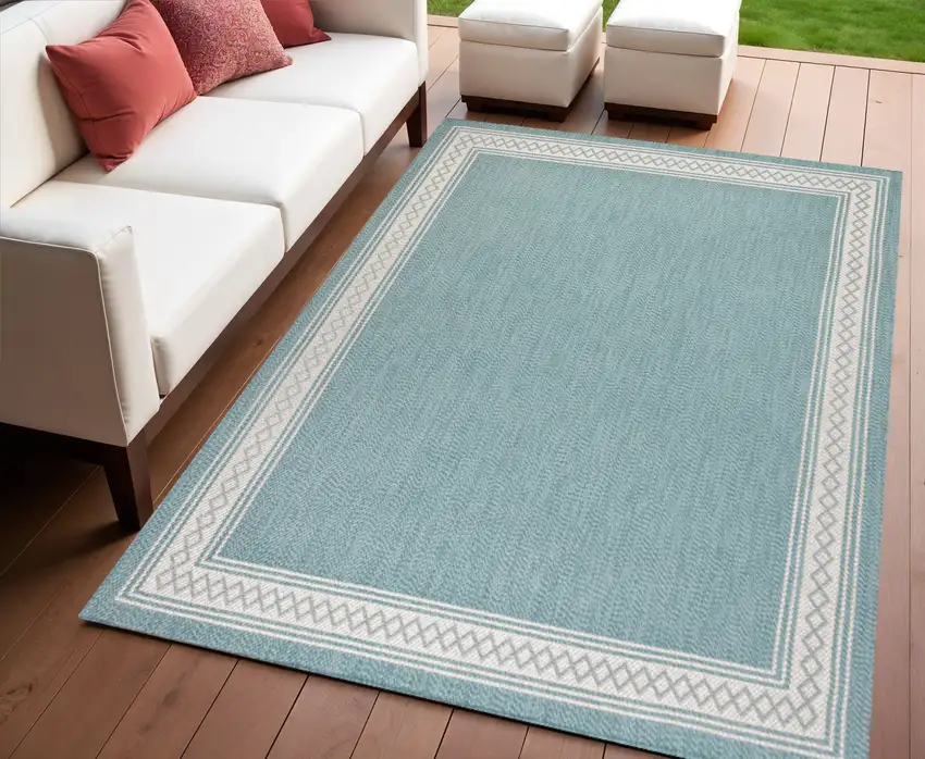Aqua And Light Gray Indoor Outdoor Area Rug Photo 1