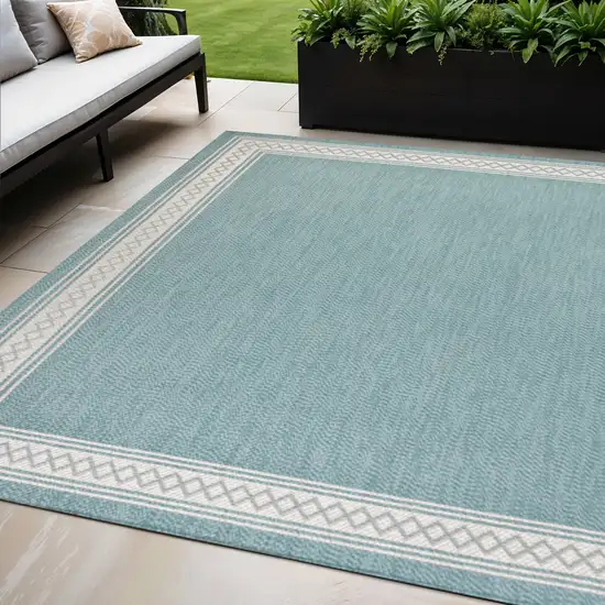 Aqua And Light Gray Indoor Outdoor Area Rug Photo 1
