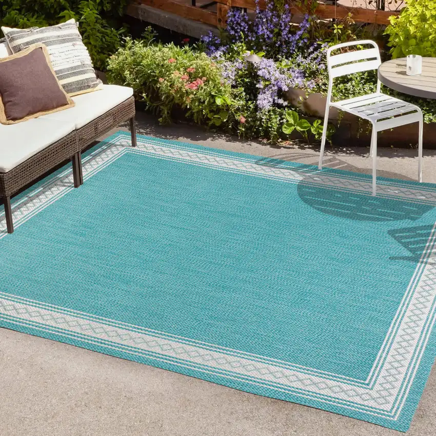 Aqua And Light Gray Indoor Outdoor Area Rug Photo 9