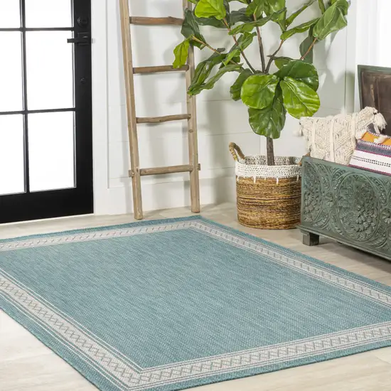 Aqua And Light Gray Indoor Outdoor Area Rug Photo 8