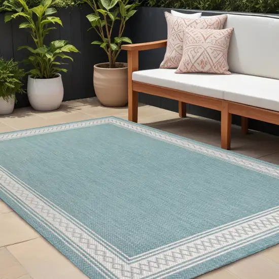 Aqua And Light Gray Indoor Outdoor Area Rug Photo 1