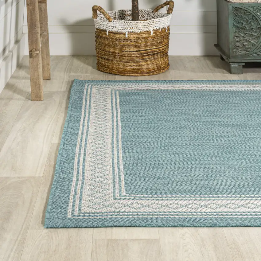 Aqua And Light Gray Indoor Outdoor Area Rug Photo 6