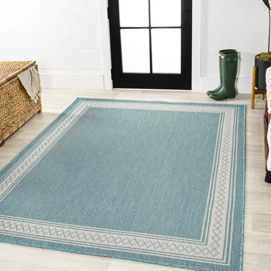 Aqua And Light Gray Indoor Outdoor Area Rug Photo 5