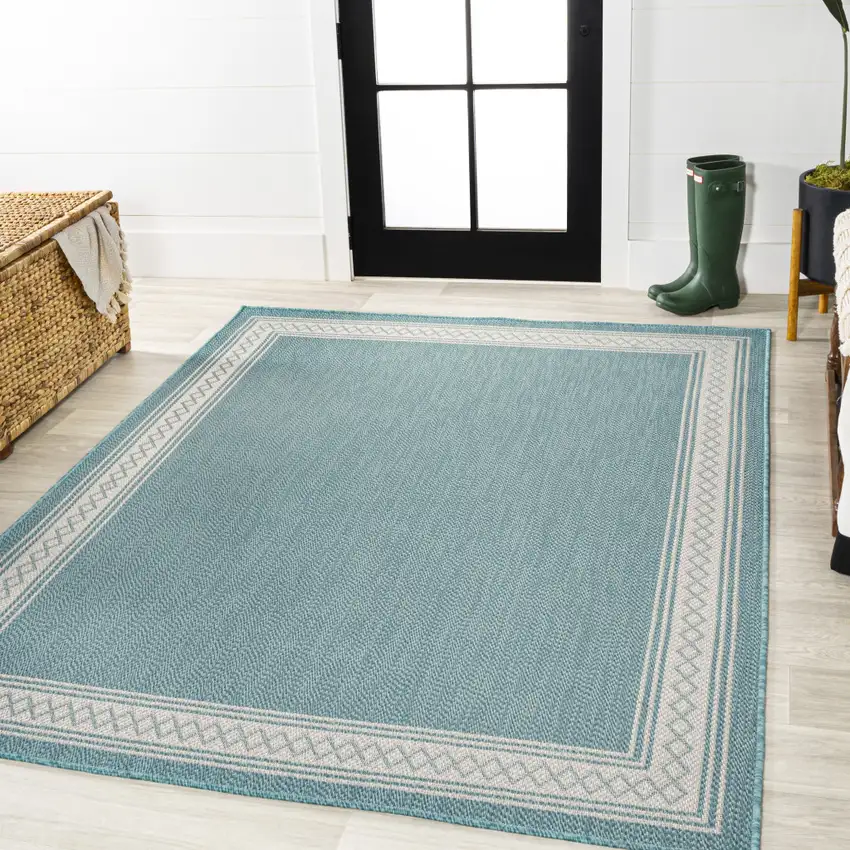 Aqua And Light Gray Indoor Outdoor Area Rug Photo 5