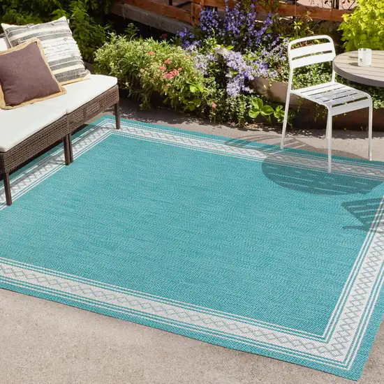 Aqua And Light Gray Indoor Outdoor Area Rug Photo 9