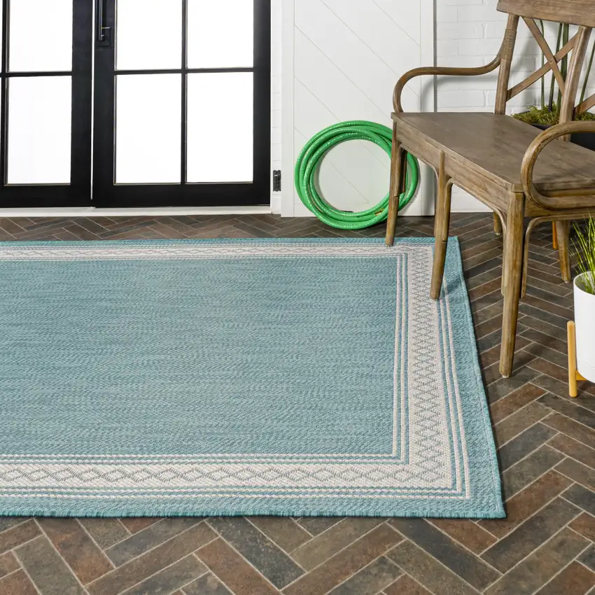 Aqua And Light Gray Indoor Outdoor Area Rug Photo 9