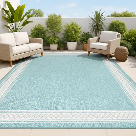 Aqua And Light Gray Indoor Outdoor Area Rug Photo 4