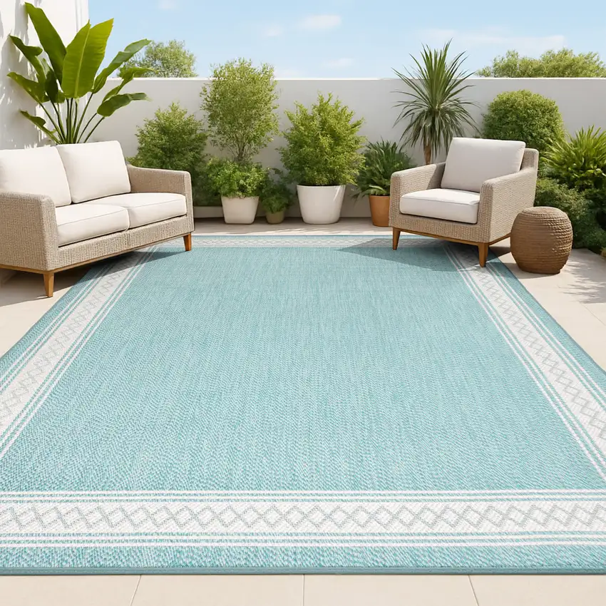Aqua And Light Gray Indoor Outdoor Area Rug Photo 4