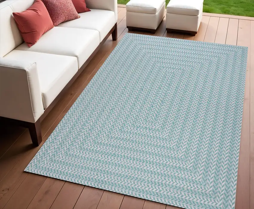 Aqua And Light Gray Striped Indoor Outdoor Area Rug Photo 1