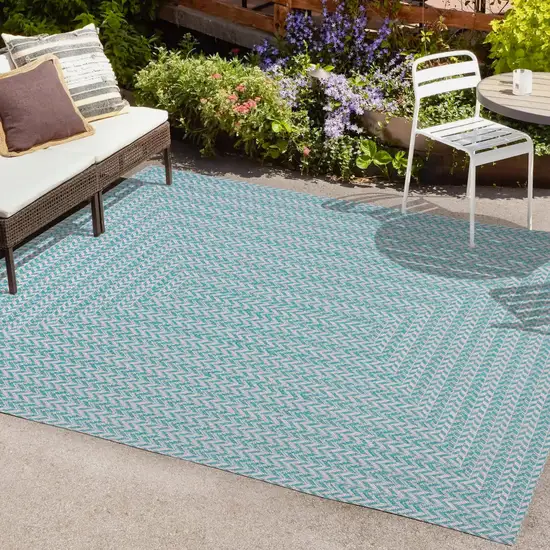 Aqua And Light Gray Striped Indoor Outdoor Area Rug Photo 9