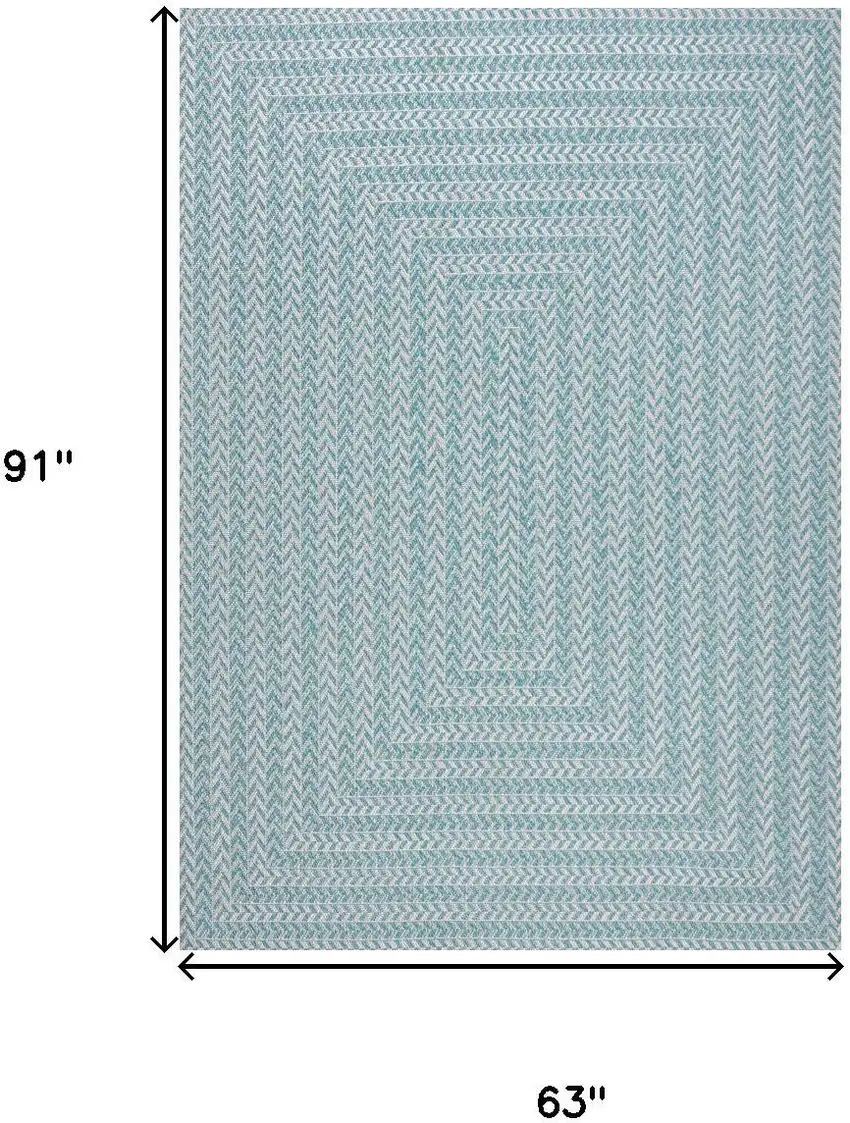Aqua And Light Gray Striped Indoor Outdoor Area Rug Photo 3