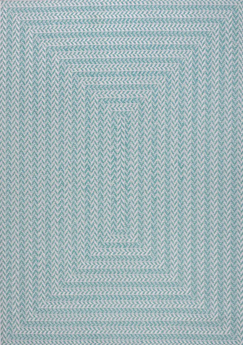 Aqua And Light Gray Striped Indoor Outdoor Area Rug Photo 1