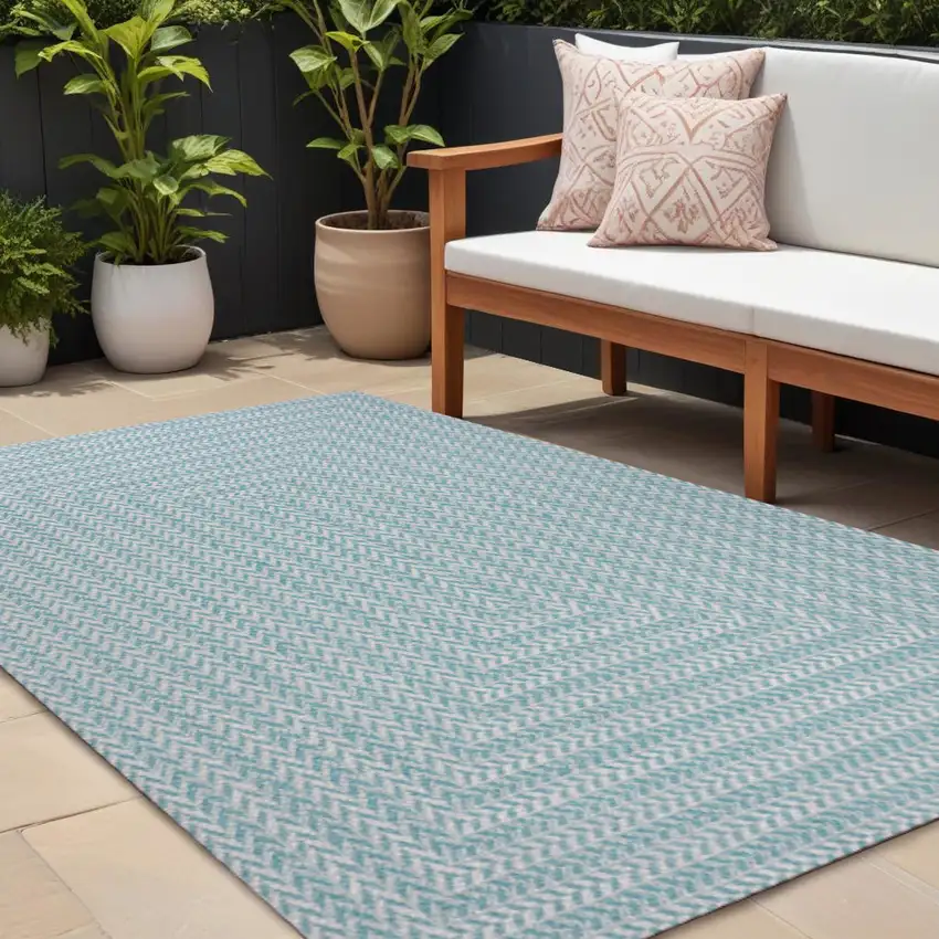 Aqua And Light Gray Striped Indoor Outdoor Area Rug Photo 1