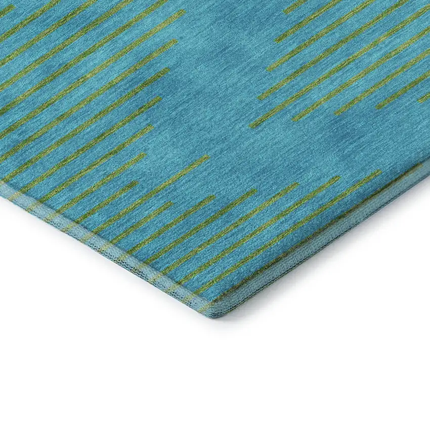 Aqua And Lime Green Geometric Washable Area Rug With UV Protection Photo 7