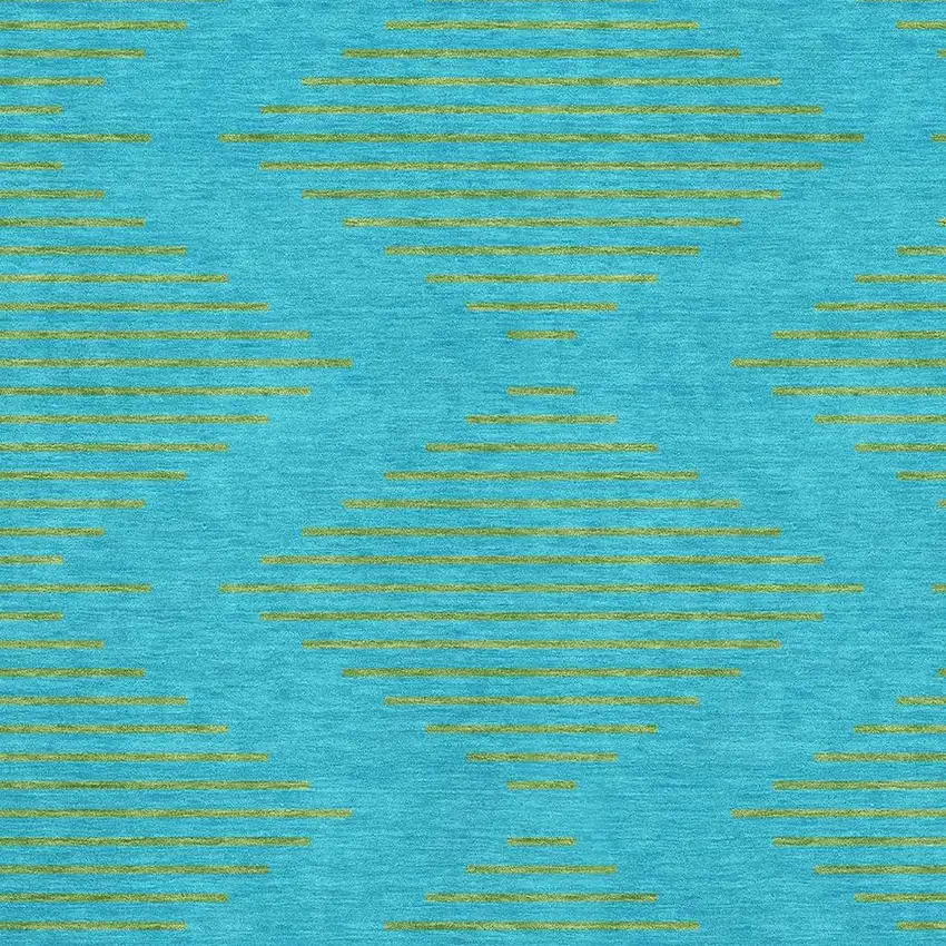 Aqua And Lime Green Geometric Washable Area Rug With UV Protection Photo 2