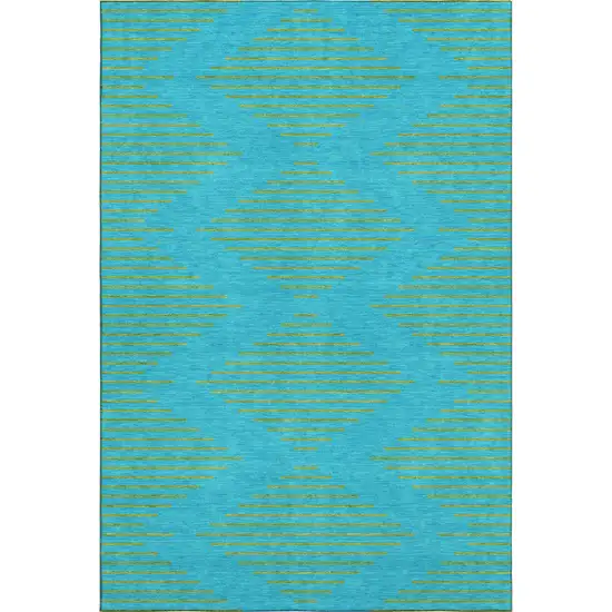Aqua And Lime Green Geometric Washable Area Rug With UV Protection Photo 1