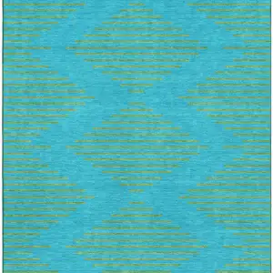 Photo of Aqua And Lime Green Geometric Washable Area Rug With UV Protection