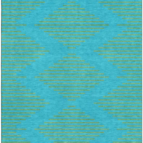 Aqua And Lime Green Geometric Washable Area Rug With UV Protection Photo 3