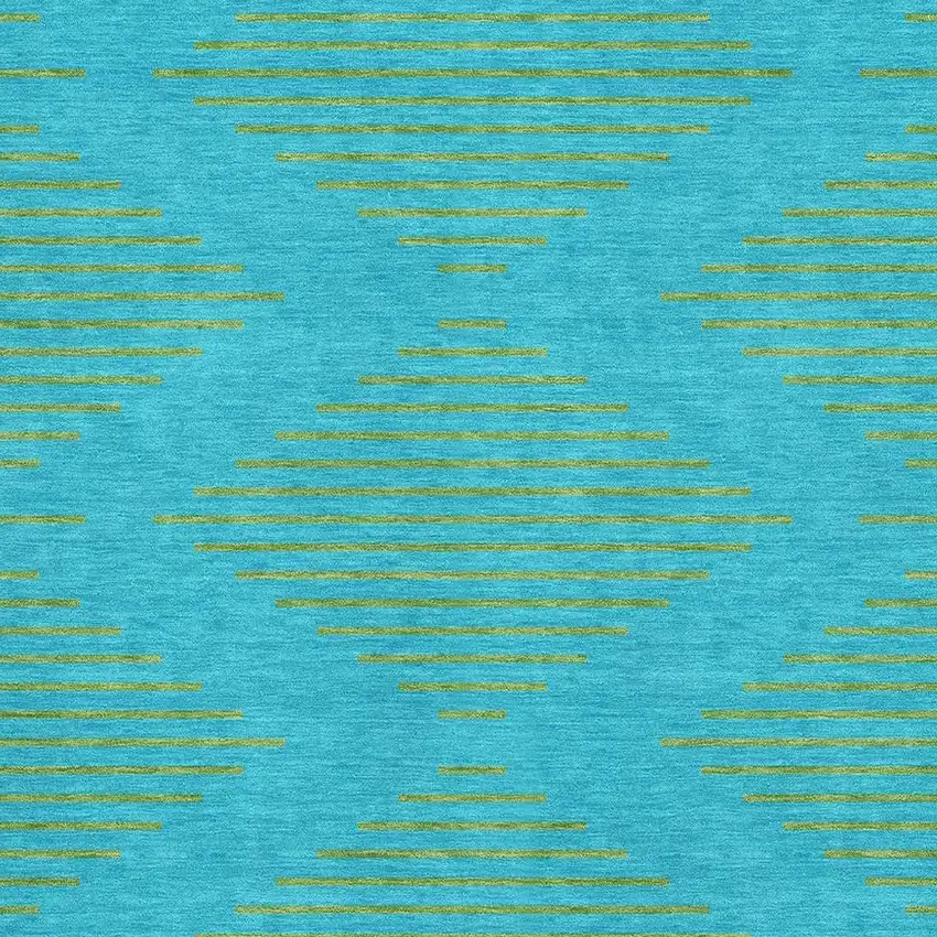 Aqua And Lime Green Geometric Washable Area Rug With UV Protection Photo 2