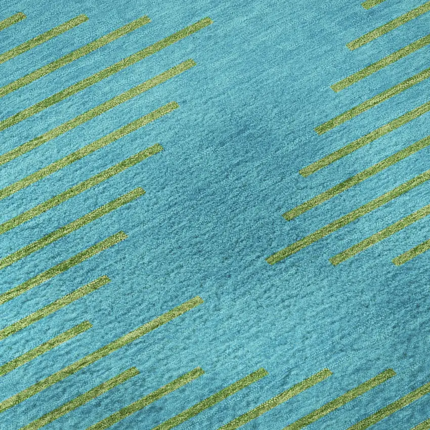 Aqua And Lime Green Geometric Washable Area Rug With UV Protection Photo 9