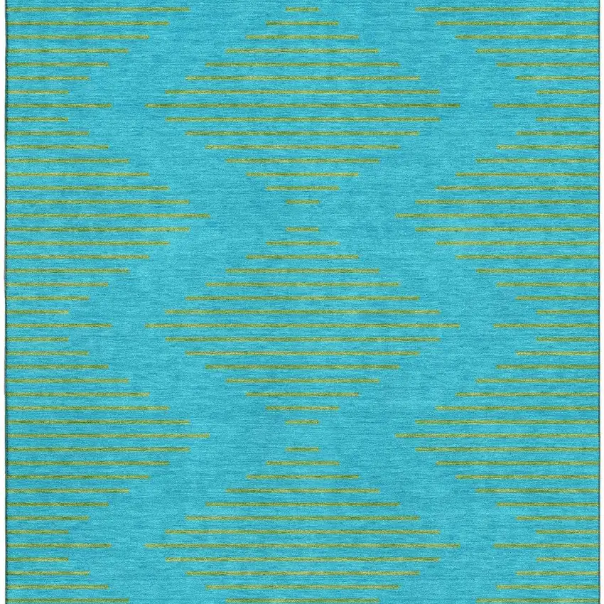 Aqua And Lime Green Geometric Washable Area Rug With UV Protection Photo 3