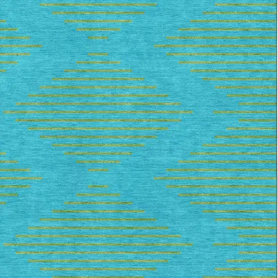 Aqua And Lime Green Geometric Washable Area Rug With UV Protection Photo 2