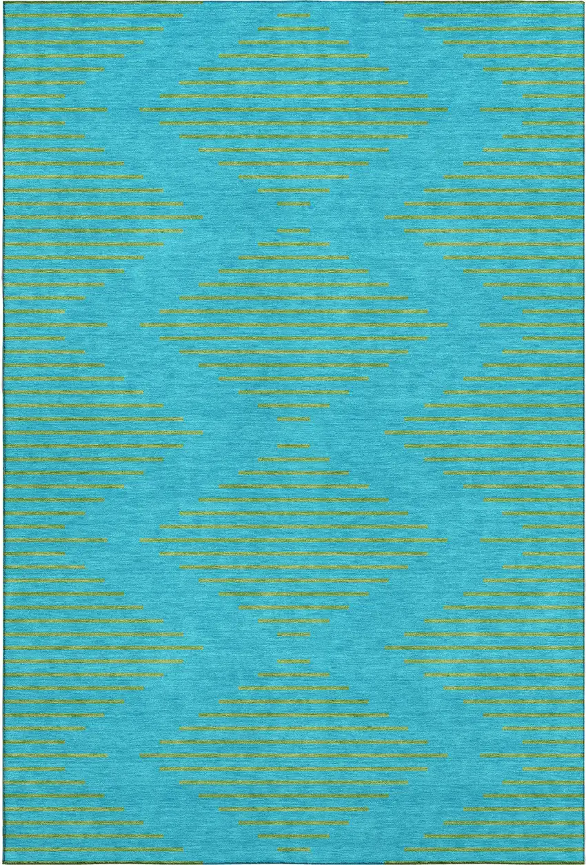 Aqua And Lime Green Geometric Washable Area Rug With UV Protection Photo 1