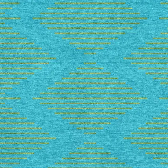 Aqua And Lime Green Geometric Washable Area Rug With UV Protection Photo 2