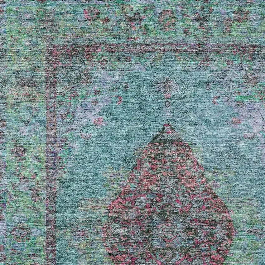 Aqua And Mauve Medallion Washable Indoor Outdoor Area Rug Photo 3