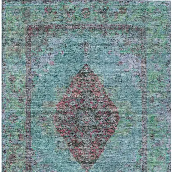 Aqua And Mauve Medallion Washable Indoor Outdoor Area Rug Photo 4
