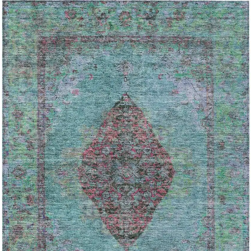 Aqua And Mauve Medallion Washable Indoor Outdoor Area Rug Photo 4