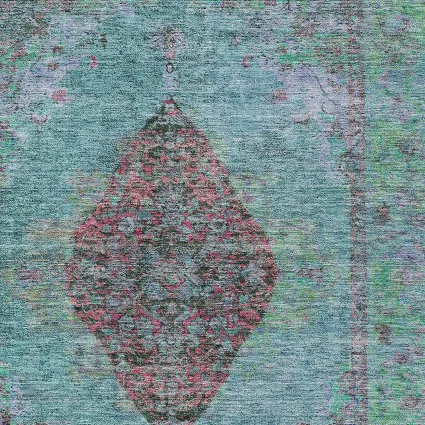 Aqua And Mauve Medallion Washable Indoor Outdoor Area Rug Photo 4