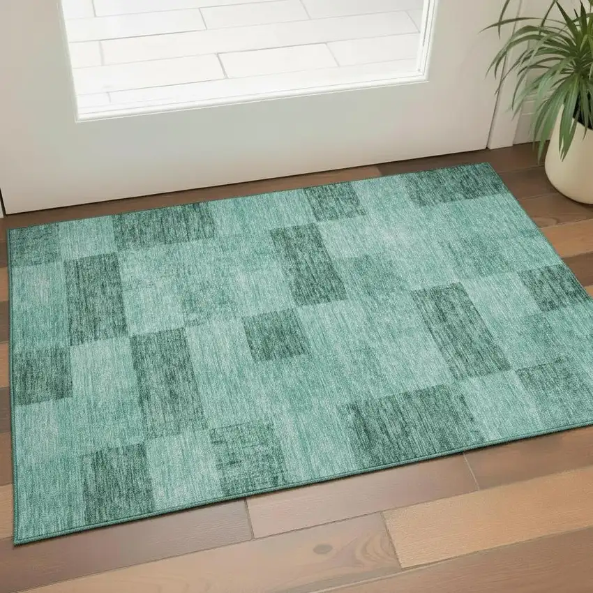 Aqua And Mint Green Geometric Washable Area Rug With UV Protection Photo 2