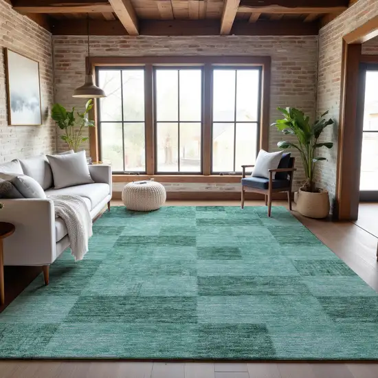 Aqua And Mint Green Geometric Washable Area Rug With UV Protection Photo 4